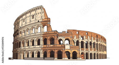 Illustration of the iconic colosseum in rome, showcasing its ancient architecture and historical significance