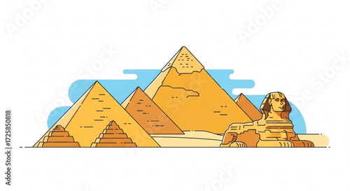 Illustration of the great sphinx of giza and the pyramids in egypt