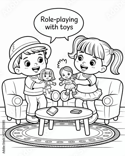 Two children happily engage in imaginative role playing with their toys indoors