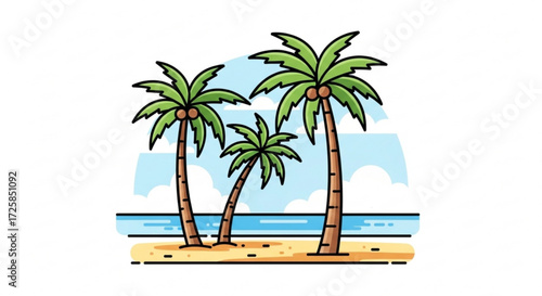 Tropical palm tree on beach summer vacation with coconut trees and ocean view for relaxation and getaway