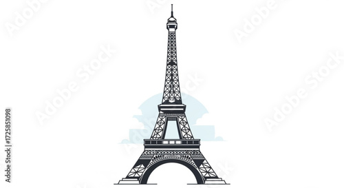 Detailed monochrome illustration of the eiffel tower, capturing its iconic structure and parisian elegance in a minimalist style