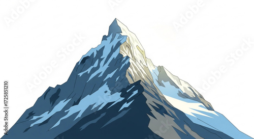 Illustration of a majestic mountain peak, showcasing its rugged beauty and snowcapped summit in a vector style