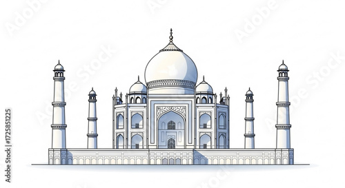 Illustration of the taj mahal, showcasing its iconic architecture and intricate details in a vector style drawing