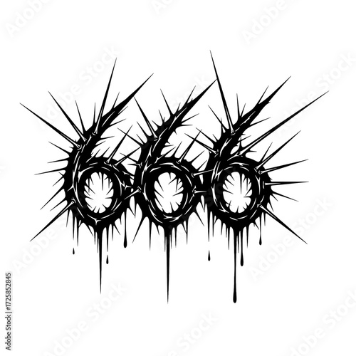 The number 666 rendered in a black, spiky, thorny font with dripping ink, evoking a dark, gothic aesthetic.