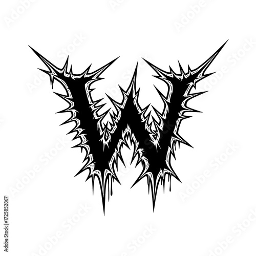 A stylized capital letter 'W' in black, featuring an aggressive, thorny, and spiky design reminiscent of heavy metal typography.