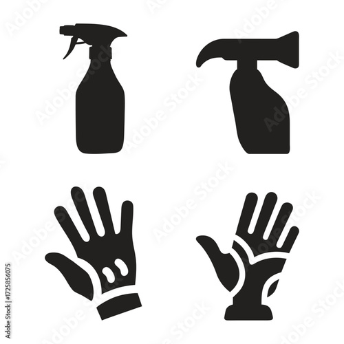 Vector silhouette of a gloved hand holding a spray bottle