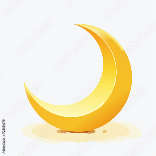 A bright golden crescent moon casting a soft shadow on a light background, symbolizing nighttime or celestial events.