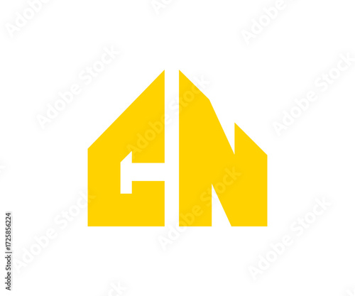 Yellow cn letter logo art