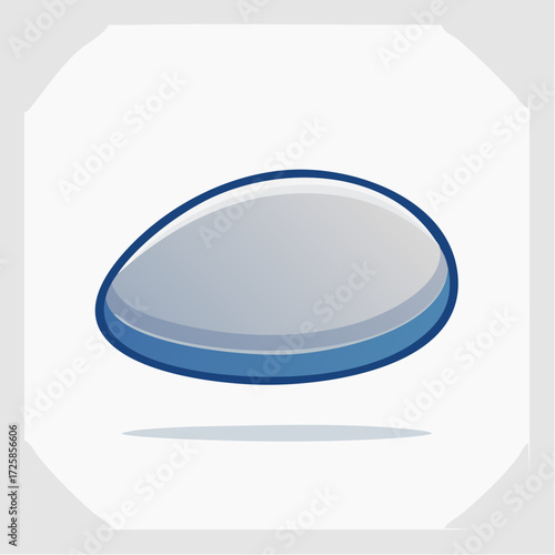 A smooth, grey, oval-shaped stone with a blue outline, casting a subtle shadow on a white background.