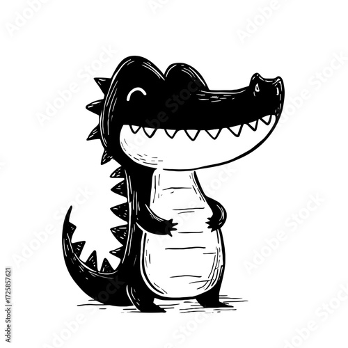 Crocodile. Crocodile simple black and white line art vector logo