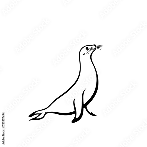 Sea Lion. Sea Lion simple black and white line art vector logo