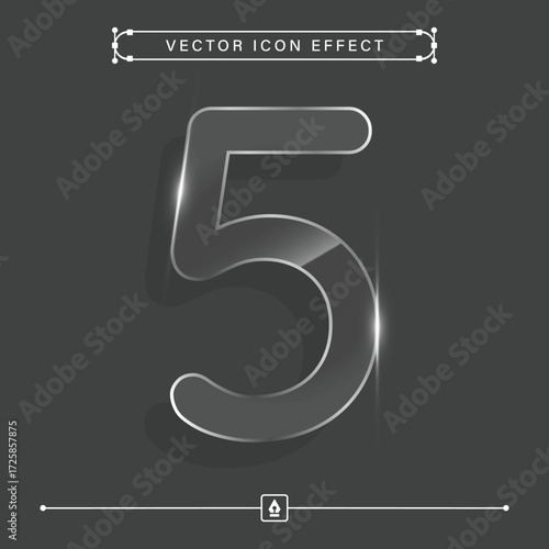 Vector glass type number 5 icon, Numeric icon for display. Count sign.