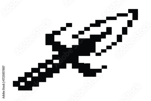 Pixelated black battle trident is displayed on a white background
