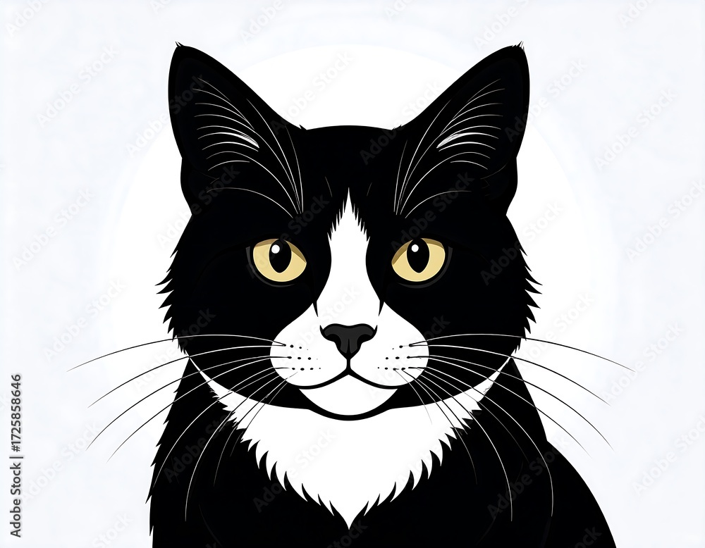 Obraz premium Black and White Cat Portrait Illustration
