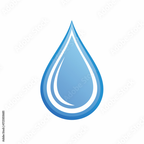 A stylized blue water drop with a gradient effect and white highlights, symbolizing purity and freshness on a white background.