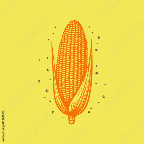 Doodle style corn on a yellow background, Thanksgiving abstract card design eps10 