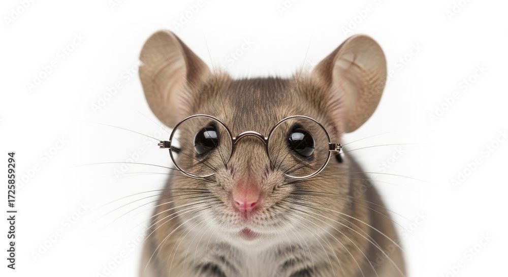 Obraz premium mouse wearing glasses, spectacles eyewear, on a solid white background