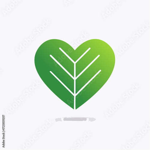Green heart-shaped logo with leaf veins, symbolizing nature and love, on a white background.