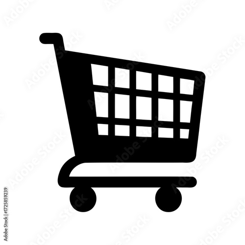 Black shopping cart icon with wheeled base and structured container