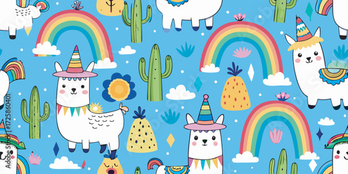 Vector seamless pattern with cute animal