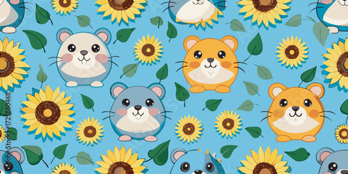 Vector seamless pattern with cute animal