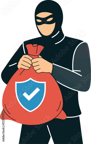 Theft Insurance Concept with Burglar Holding a Protected Bag