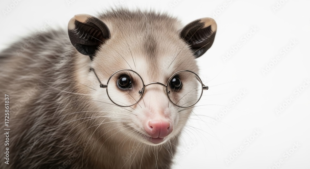 Obraz premium opossum wearing glasses, spectacles eyewear, on a solid white background