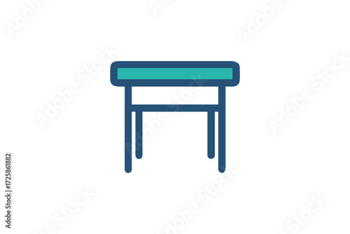 Modern minimalist blue stool with rounded seat and simple frame on a white background