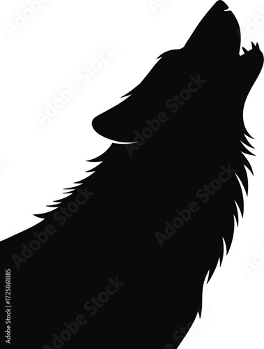 Silhouette of a howling wolf against a plain white background