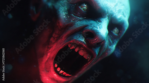 A terrifying undead creature's furious scream from the dark abyss