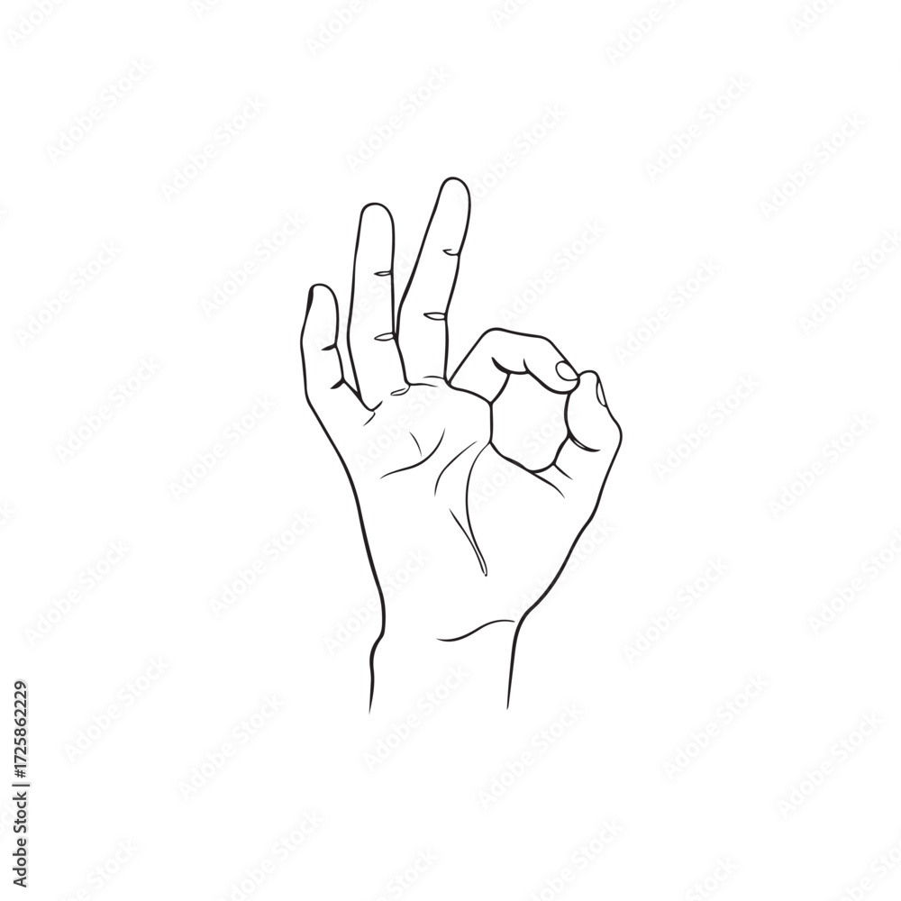 Fototapeta premium OK Gesture Hand Minimal Line Drawing