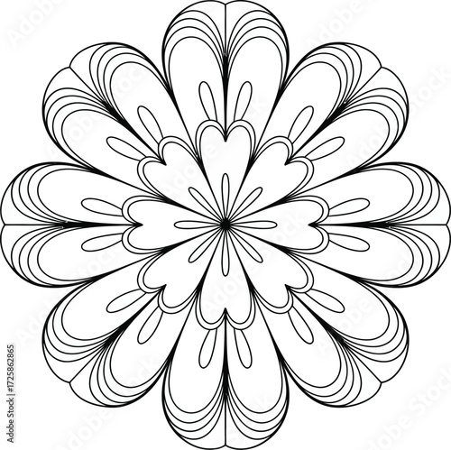 Intricate black and white floral design a symmetrical pattern for coloring