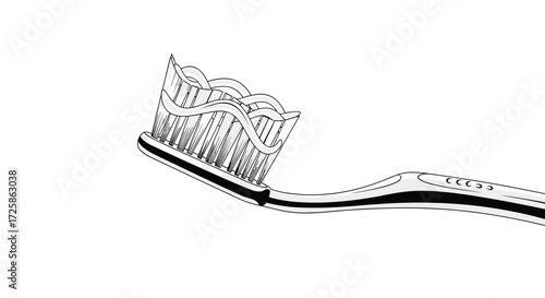 Close up of a toothbrush with white bristles and a black stripe.