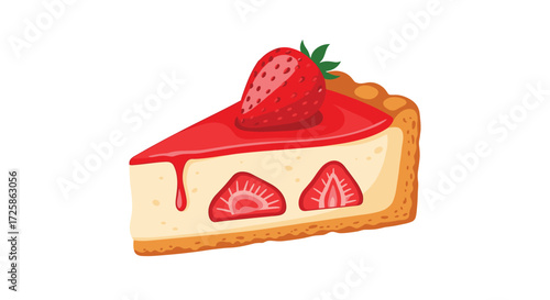 A delightful slice of strawberry cheesecake topped with fresh fruit.