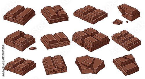Delicious chocolate pieces in isometric view.