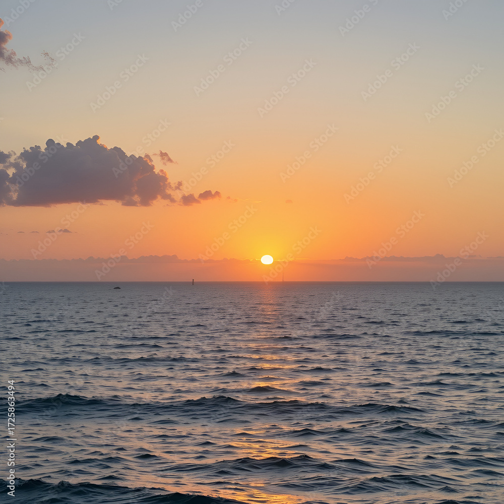 Obraz premium The sea at sunset from Italy, with some clouds on sky.