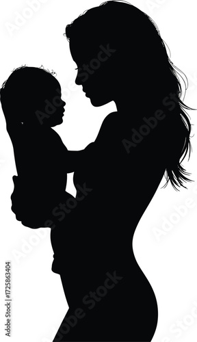A silhouetted mother tenderly holding her baby in a loving embrace