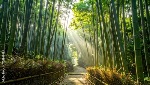 Wallpaper Mural Sunlight streams through a dense bamboo forest (1) Torontodigital.ca
