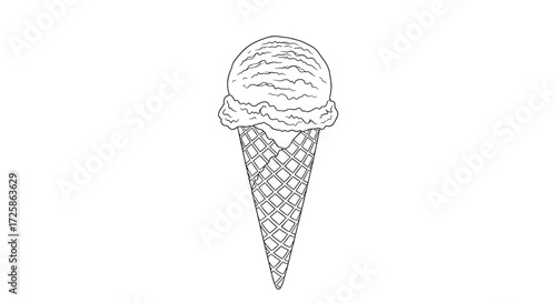A delicious ice cream cone with a waffle cone and textured scoop.