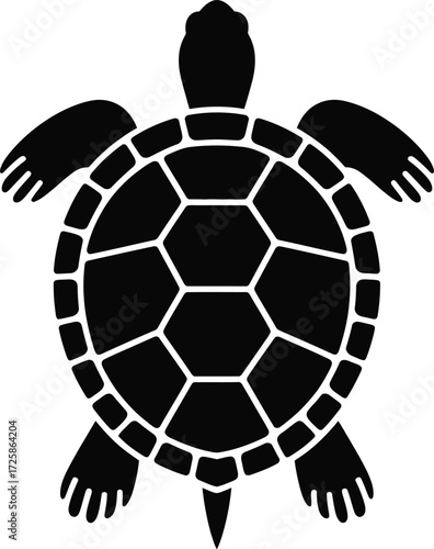 A simple black and white illustration of a turtle viewed from above