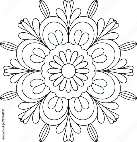 Intricate floral mandala design with symmetrical patterns and delicate line work