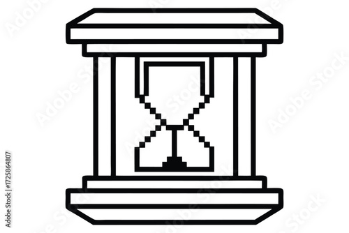 Pixelated black outline shows a stylized hourglass in a simple form