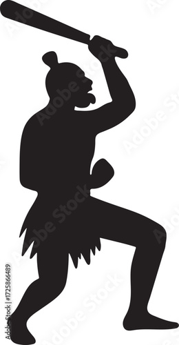 Maori warrior silhouette vector, traditional indigenous fighter illustration for cultural design projects