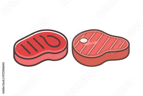 Two raw steaks illustrated in a simple cartoon style on a white background