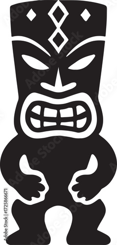 Polynesian tiki silhouette vector, traditional carved statue illustration for cultural and tropical design