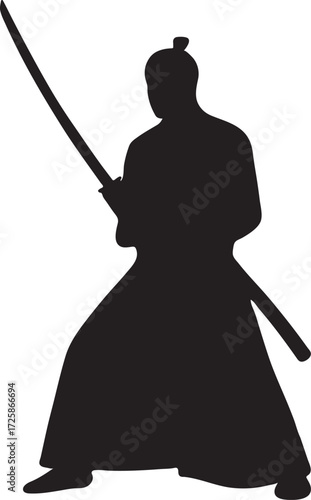 Samurai silhouette vector, traditional Japanese warrior illustration for historical and culture design