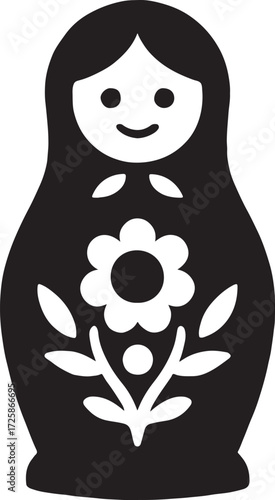 Russian nesting doll silhouette vector, traditional matryoshka illustration for cultural design projects