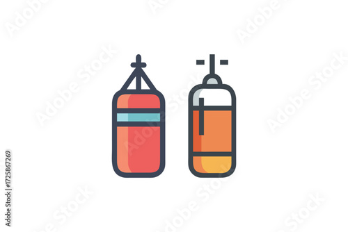 Two distinct punching bags one red and one orange depicted in a clean modern flat design style