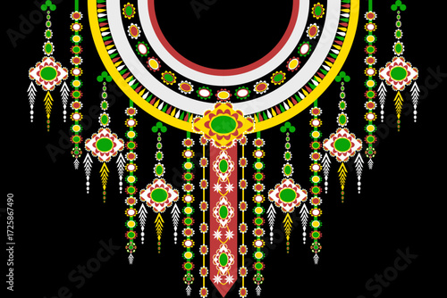 Geometric neck collar ethnic pattern.