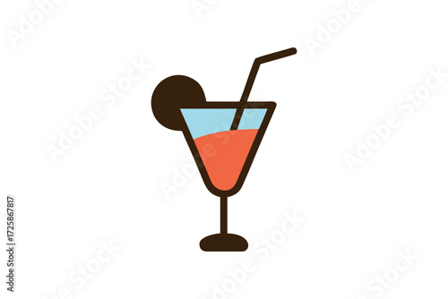 Refreshing orange cocktail with a slice of lime and a straw in a tall glass on a white background